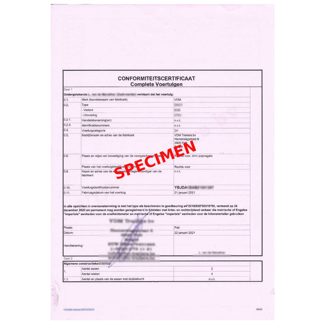 Certificat de Conformité - Weytens-Intertrailer - MTM 750KG