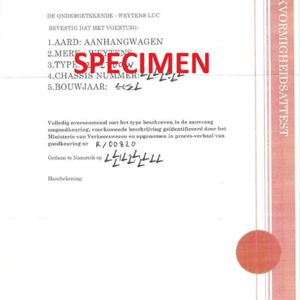 Certificat de Conformité - PVG - Weytens-Intertrailer - MTM 751-3500KG