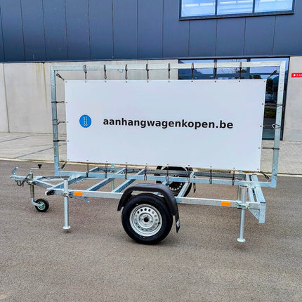 Reclamewagen - enkelas - kader 300x150cm - extra brede basis - met 4 stelpoten - 750kg