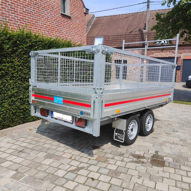 SOLD - OCCASIE Plateau - double axle - 300x150cm - 750KG with Foliage Racks + OPTIONS